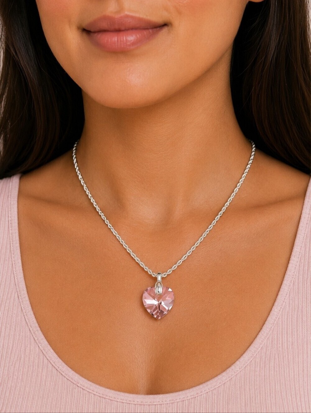 Pink Crystal Prism Heart Coquette Valentine's Pendant Chain Necklace